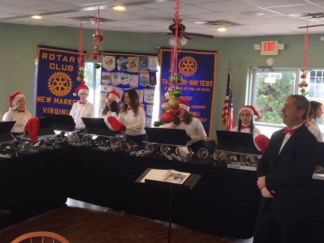 Rotarians welcomed the excellent bell choir of Shenandoah Valley Adventist Elementary on December 19.  Led by Jim Minty, it is composed of Grades 5-8.